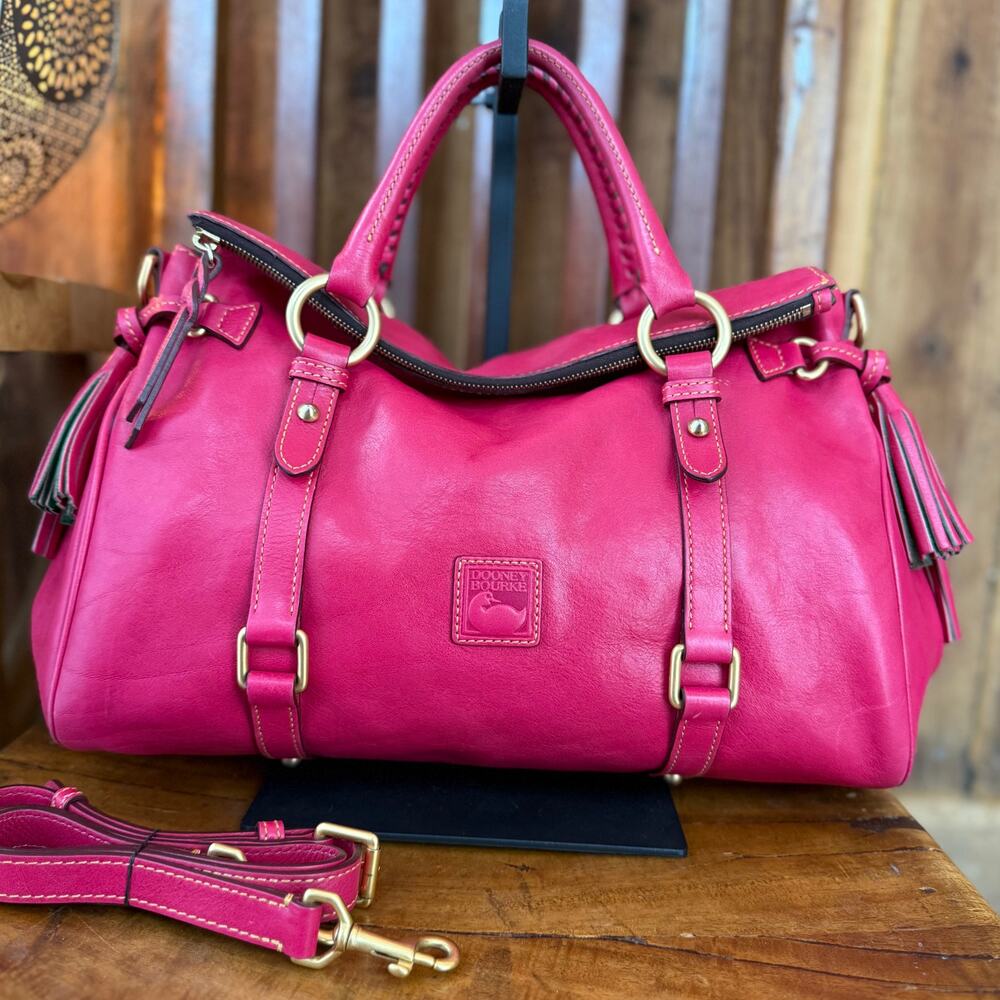 Dooney  Bourke 8L980 Large Florentine Leather Satchel Fuchsia Pink Crossbody Bag